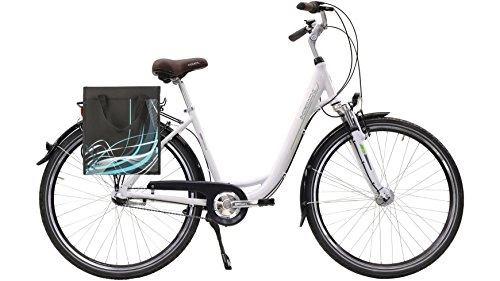 Comfort Bike : HAWK Unisex Adult's City Wave 26" Plus 7-G wei, Tasche White, Bag, Zoll