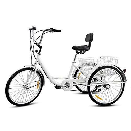 Comfort Bike : HENGGE Adult Tricycle 24" 3-Wheel Tricycle Bicycle with Shopping Basket, Suitable for Shopping Outdoor Picnic Sports Bike, White