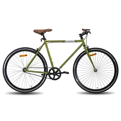 Comfort Bike : Hiland Hybrid Bike City Bikes Urban Commuter Bike for Men 700C Wheels with Single Speed Single Speed Green 540 mm