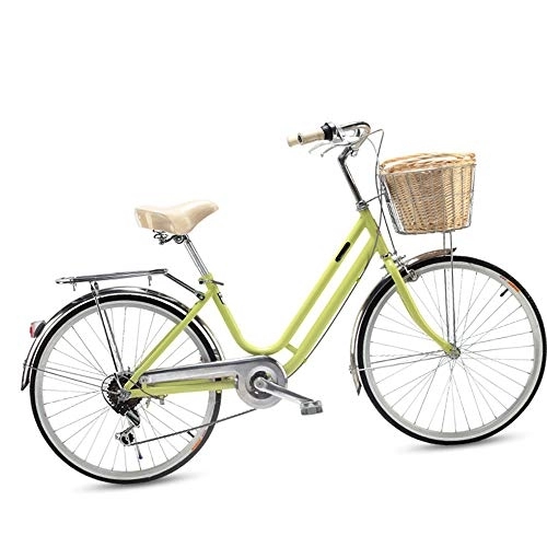 Comfort Bike : HSJCZMD 24 Inch Women's Bike, Ladies City Bike Suitable for Height 150-185, High Carbon Steel Bicycle, Shimano 6-speed Bicycle for Adults, Children, Green