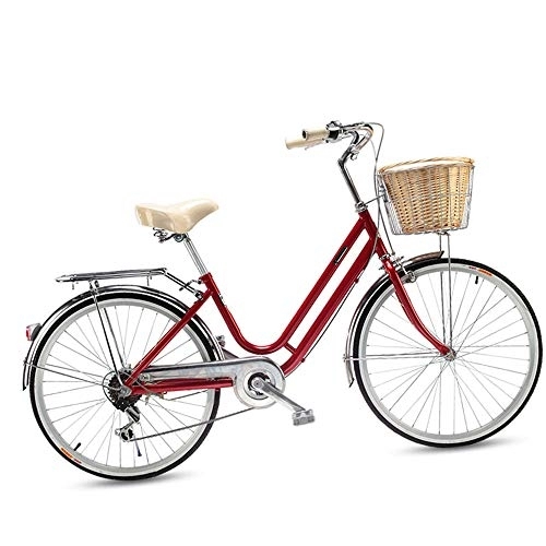 Comfort Bike : HSJCZMD 24 Inch Women's Bike, Ladies City Bike Suitable for Height 150-185, High Carbon Steel Bicycle, Shimano 6-speed Bicycle for Adults, Children, Red