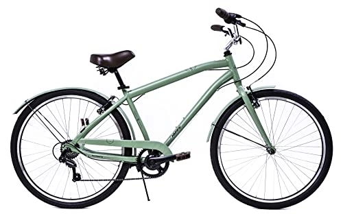 Comfort Bike : Huffy Men's Sienna Hybrid Bike 27.5 Town Commuter Comfortable Retro Style Green