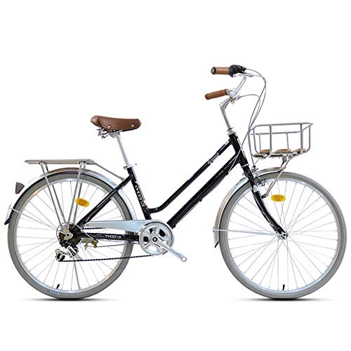 Comfort Bike : Hybrid Bike for Men and Women, Womens 7-Speed Comfort Cruiser Bike, 24-Inch Wheels, High load-bearing Front Basket & Rear Racks, E