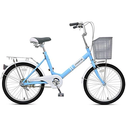 Comfort Bike : JHKGY Beach Cruiser Bike, Single Speed Comfort Bikes for Men Women, High-Carbon Steel Frame, Front Basket & Rear Racks, Blue, 20 inch