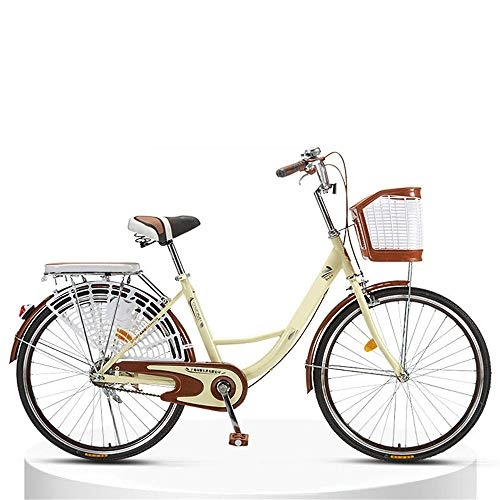 Comfort Bike : JHKGY Classic Retro Bike Bicycle, Commuter Bicycle, Unisex Classic Bicycle, with Rear Rack And Basket, for Adult Bike, beige, 26 inch