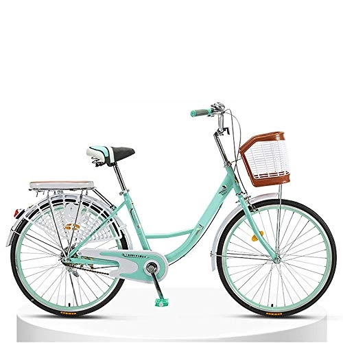 Comfort Bike : JHKGY Classic Retro Bike Bicycle, Commuter Bicycle, Unisex Classic Bicycle, with Rear Rack And Basket, for Adult Bike, green, 26 inch