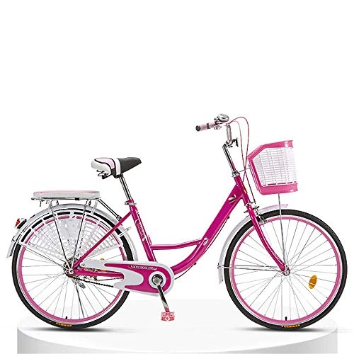Comfort Bike : JHKGY Classic Retro Bike Bicycle, Commuter Bicycle, Unisex Classic Bicycle, with Rear Rack And Basket, for Adult Bike, pink, 24 inch