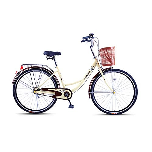 Comfort Bike : JHKGY Comfortable Commuter Bicycle, High-Carbon Steel Frame, Front Basket & Rear Racks, Single Speed Beach Cruiser Bike, Adult Male And Female Student Bike, beige, 24 inch