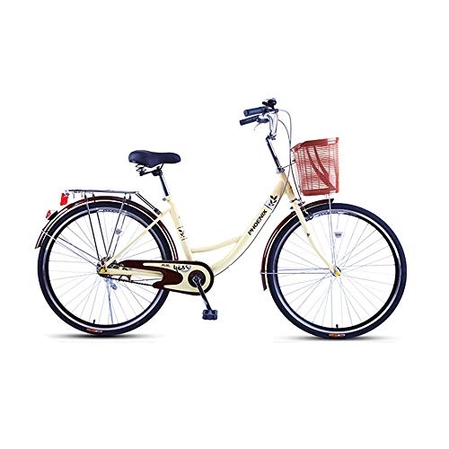 Comfort Bike : JHKGY Comfortable Commuter Bicycle, High-Carbon Steel Frame, Front Basket & Rear Racks, Single Speed Beach Cruiser Bike, Adult Male And Female Student Bike, beige, 26 inch