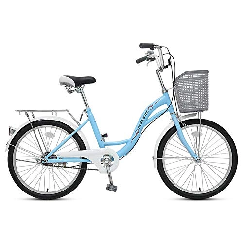 Comfort Bike : JHKGY Comfortable Commuter Bicycle, Retro Student Cruiser Bicycles, with Basket & Rear Racks, Single Speed Comfort Bikes for Men Women, blue, 22 inch