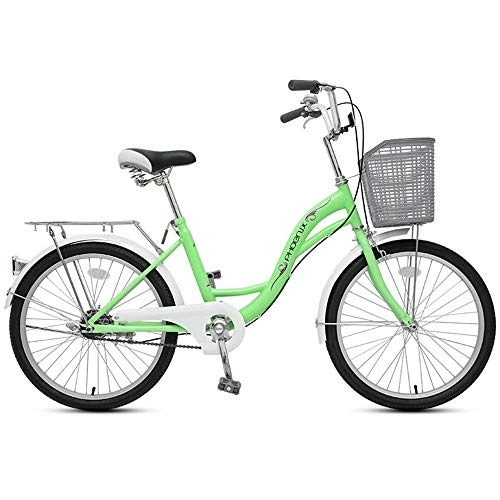 Comfort Bike : JHKGY Comfortable Commuter Bicycle, Retro Student Cruiser Bicycles, with Basket & Rear Racks, Single Speed Comfort Bikes for Men Women, green, 22 inch