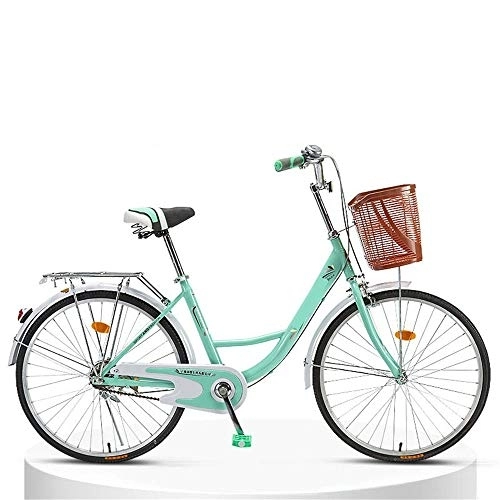 Comfort Bike : JHKGY Comfortable Commuter Bicycle, Single Speed Beach Cruiser Bike, Lightweight Retro Bike, Urban Commuter Car for Adult Students, High-Carbon Steel Frame, Front Basket, Rear Racks, green, 26 inch