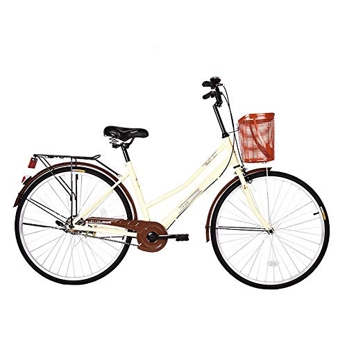 Comfort Bike : JHKGY Cruiser Bike, Retro Bicycle, Unique Art Deco Scooter Comfort Bicycle, with Rear Rack And Basket, for Adult Male And Female Student Light Commuter Cars, beige, 26 inch