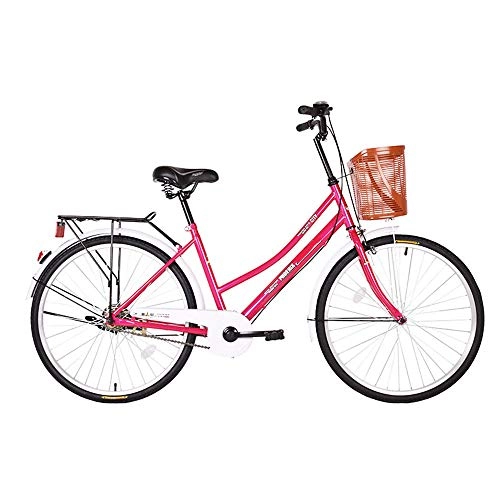 Comfort Bike : JHKGY Cruiser Bike, Retro Bicycle, Unique Art Deco Scooter Comfort Bicycle, with Rear Rack And Basket, for Adult Male And Female Student Light Commuter Cars, pink, 26 inch