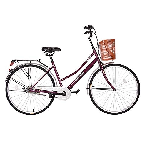 Comfort Bike : JHKGY Cruiser Bike, Retro Bicycle, Unique Art Deco Scooter Comfort Bicycle, with Rear Rack And Basket, for Adult Male And Female Student Light Commuter Cars, rose red, 26 inch