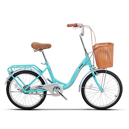 Comfort Bike : JHKGY Cruiser Bikes, Adult Retro Single Speed Bike, Single Speed Comfort Bikes for Men Women, with Basket & Rear Racks, blue, 20 inch