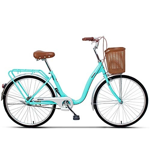 Comfort Bike : JHKGY Cruiser Bikes, Adult Retro Single Speed Bike, Single Speed Comfort Bikes for Men Women, with Basket & Rear Racks, blue, 24 inch