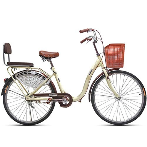 Comfort Bike : JHKGY Male And Female Students Commuting Bicycles, Around The Block Single-Speed Beach Cruiser Bicycle, with Shopping Basket, for Seniors, Men Unisex, beige, 26 inch