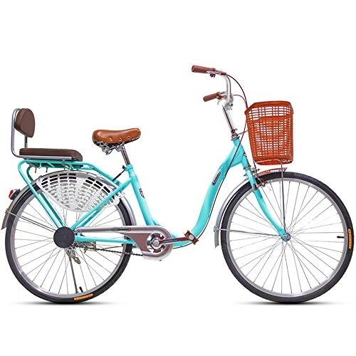 Comfort Bike : JHKGY Male And Female Students Commuting Bicycles, Around The Block Single-Speed Beach Cruiser Bicycle, with Shopping Basket, for Seniors, Men Unisex, blue, 24 inch