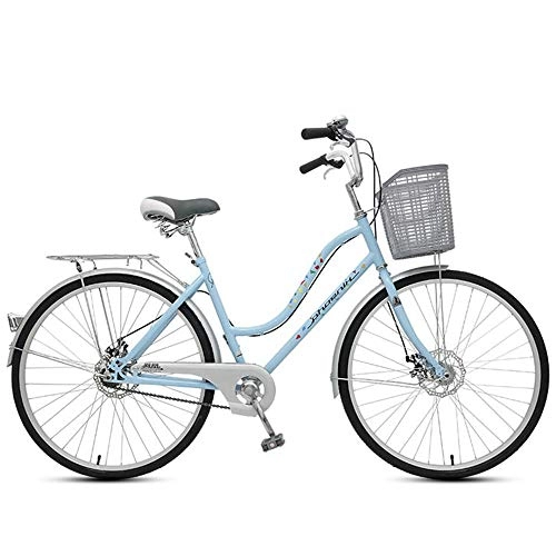 Comfort Bike : JHKGY Single Speed Comfort Bikes for Men Women, Single Speed Beach Cruiser Bike, Comfortable Commuter Bicycle, High-Carbon Steel Frame, Front Basket & Rear Racks, blue, 26 inch