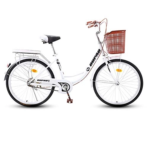 Comfort Bike : JHKGY Urban Commuter Retro Bicycle, Single Speed Beach Cruiser Bike for Adults, Teens, High-Carbon Steel Frame, Front Basket, Rear Racks, white, 26 inch