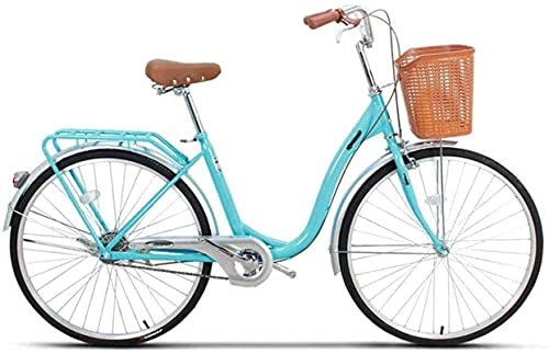 Comfort Bike : JYTFZD WENHAO 24" Women's Bicycle Aluminum Cruiser Bike 6 Speed Shift V Brakes City Light Commuter Retro Ladies Adult with car Basket (Color:A) (Color : B)