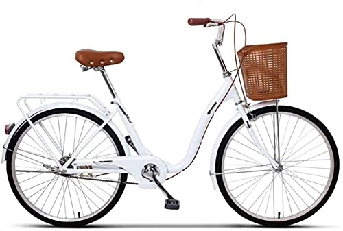 Comfort Bike : JYTFZD WENHAO 24" Women's Bicycle Aluminum Cruiser Bike 6 Speed Shift V Brakes City Light Commuter Retro Ladies Adult with car Basket (Color:A) (Color : C)