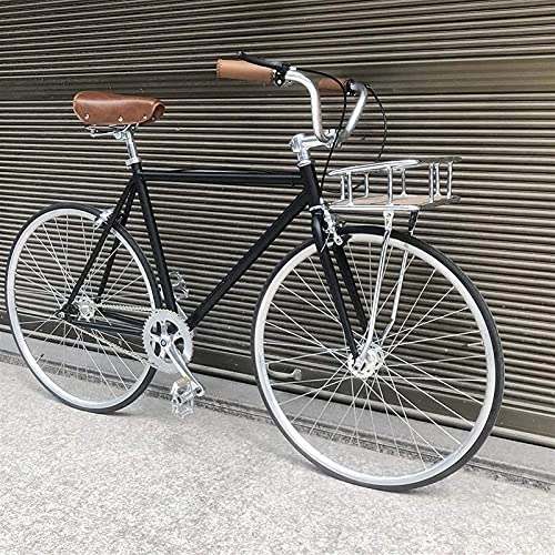 Comfort Bike : JYTFZD WENHAO Single Speed 700C Commuter City Road Bike-High-Carbon Steel Frame Urban Fixed Gear Bicycle Retro Vintage with Bicycles Basket (Size:Female 48cm)