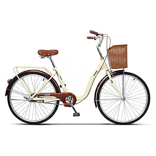 Comfort Bike : KAFELE 20-Inch Lightweight Retro Commuter Bicycle, Women's Bicycle for Going To School, Front And Rear Double Brakes, Grocery Shopping, Beige
