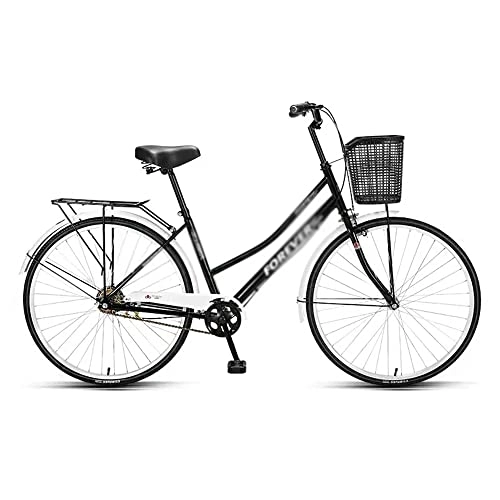 Comfort Bike : KAFELE Adult Commuting Bicycles, Large-Capacity Mesh Baskets, Single-Speed, Dual-Power Hybrid Bicycles, Shopping And Grocery Shopping, Black, 26 inches