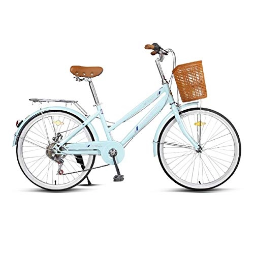 Comfort Bike : Kehuitong Bicycle, Women's 24 Inch 6-speed Bicycle, Student Adult Leisure Bicycle, City Commuter, The latest style, simple design (Color : Light blue, Edition : 6 speed)