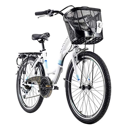 Comfort Bike : KS Cycling Girls Geroni Siro Children's Bicycle 24 Inches Basket RH 40 cm, White / Turquoise, 24 Zoll