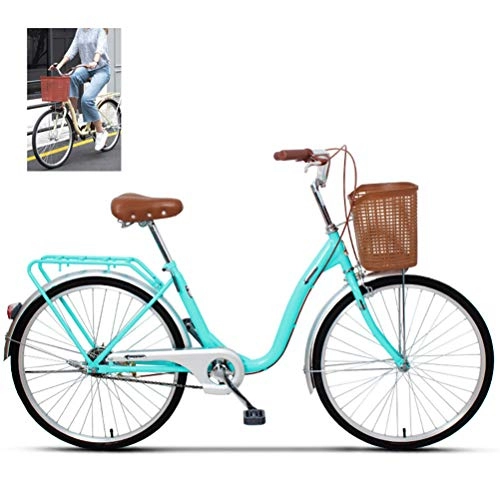 Comfort Bike : Ladies Bikes with Basket, Women's Cruiser Bike Urban Commuter City Bike Girls Traditional Classic Urban Bicycle 6-Speed Drivetrains Saddle Bicycle for Students Leisure Cycling, Blue, 20