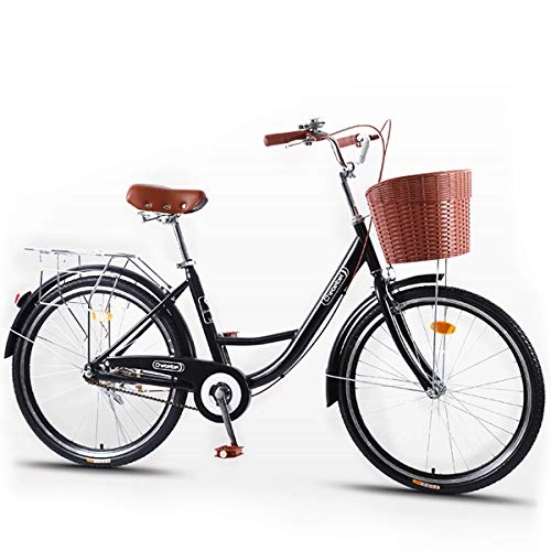 Comfort Bike : Ladies Urban Bike, Classic Bicycle Retro Bicycle Hybrid Trekking City Commuter Ladies Bikes with Basket Bicycle 20 / 24 / 26 Inch (Unisex), Black, 26