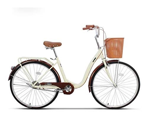 Comfort Bike : Ladies Vintage Bike Adult Beach Cruiser Bike Ladies Comfort Bike With Basket, 24 / 26 Inch Lightweight Ordinary Travel Commuter Classic City Bike (Beige, 24 Inches)