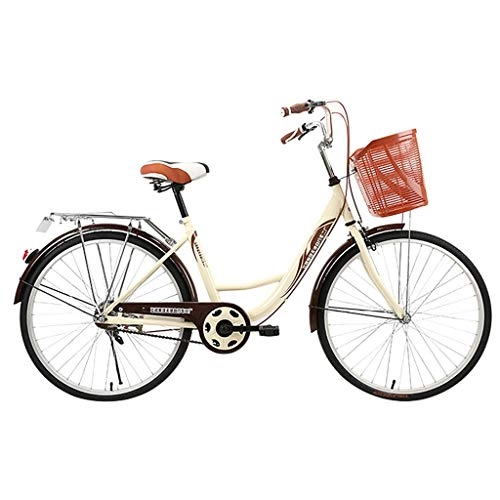 Comfort Bike : Lady Classic Bike With Basket - Unisex Classic Iron Bicycle Retro Bicycle Unique Art Deco Scooter, Shopping Scooter Bike, Seaside Travel Bicycle, Single Speed, 24-inch Wheels (Coffee)