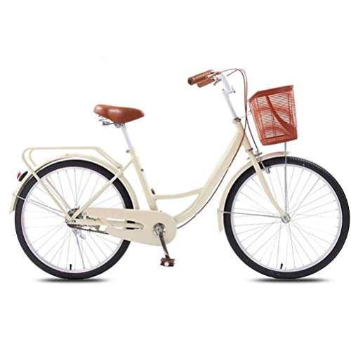 Comfort Bike : Lady's Vintage Bicycle, Women's Singlespeed City Bike Girl's Ultra Light Portable No Shock Absorption Leisure Urban Bike Commuter Bike Dual Disc Brake Bicycle Dutch Bike for Student Adults, A
