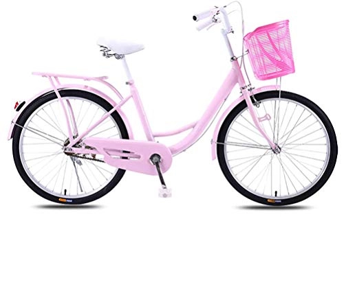 Comfort Bike : Lady's Vintage Bicycle, Women's Singlespeed City Bike Girl's Ultra Light Portable No Shock Absorption Leisure Urban Bike Commuter Bike Dual Disc Brake Bicycle Dutch Bike for Student Adults, D