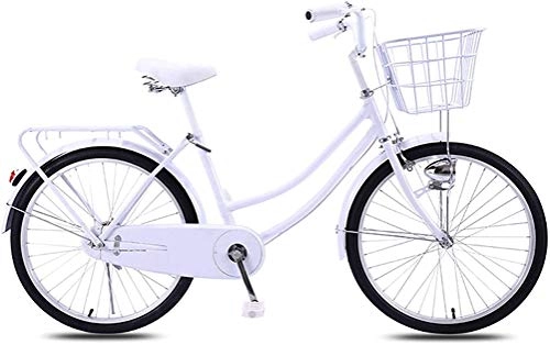 Comfort Bike : Lady's Vintage Bicycle, Women's Singlespeed City Bike Girl's Ultra Light Portable No Shock Absorption Leisure Urban Bike Commuter Bike Dual Disc Brake Bicycle Dutch Bike for Student Adults, E
