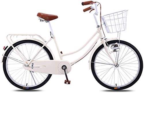 Comfort Bike : Lady's Vintage Bicycle, Women's Singlespeed City Bike Girl's Ultra Light Portable No Shock Absorption Leisure Urban Bike Commuter Bike Dual Disc Brake Bicycle Dutch Bike for Student Adults, F