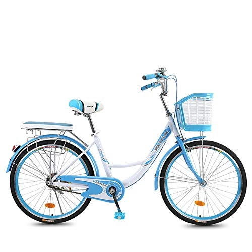 Comfort Bike : LFANH Bicycle City Car Men and Women, Retro bicycle Classic bicycle Road Bikes General Commuter Car Bicycle Female 20 / 24 / 26" Single Speed, Blue, 26