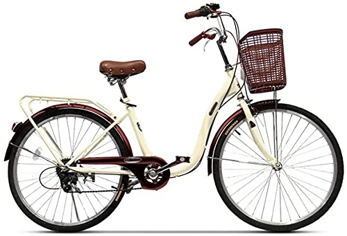 Comfort Bike : lqgpsx 24" Women's Bicycle Aluminum Cruiser Bike 6 Speed Shift V Brakes City Light Commuter Retro Ladies Adult with car Basket (Color:A)