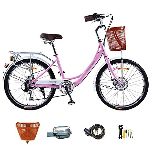 Comfort Bike : LWZ Adult Bike Baskets for Women Vintage City Commuter Bike Lightweight 24 Inches 7 Speeds Cruiser Bikes