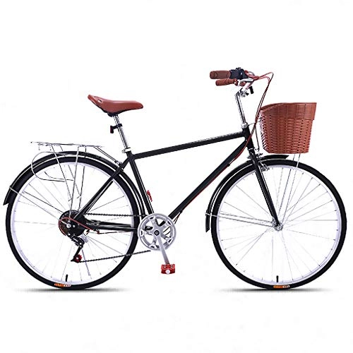 Comfort Bike : LWZ Comfortable Commuter Bike Beach Cruiser Bike 7 Speed 26 Inch High Carbon Steel Frame Front Basket Bell Rear Mount