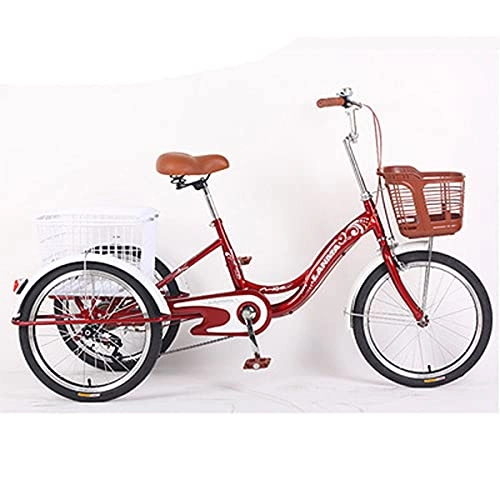 Comfort Bike : LYLSXY Pedal Adult 3 Wheel Tricycle With Basket 20 Inch Outdoor Sports City Bicycle Older People Pedaled Tricycles Adults Great For Gift (Color : Red)