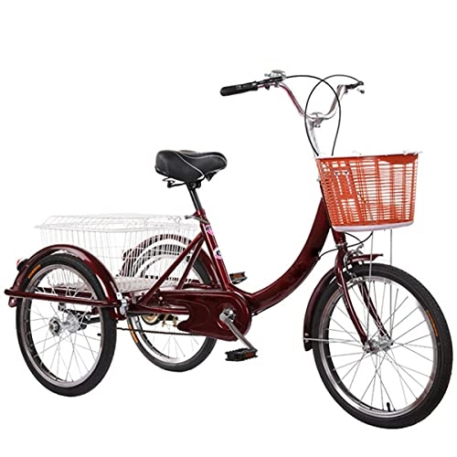 Comfort Bike : LYLSXY Pedal Adult Tricycle With Cargo Vegetable Basket, Portable Bicycle Suitable For Adult Exercise, Shopping, Outdoor Activities (Color : Wine red)