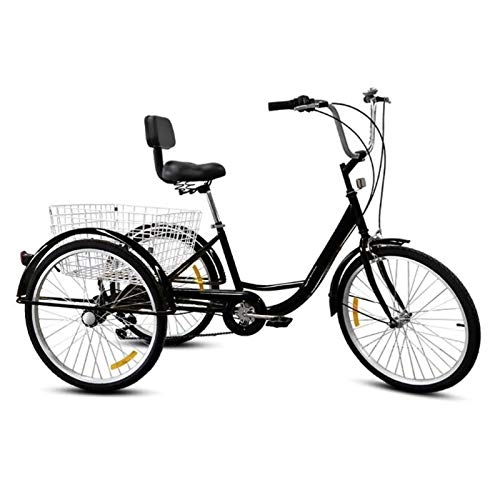 Comfort Bike : M-YN 24 inch Adult Tricycle Single Speed 3 Wheel Bike Adult Tricycle Trike Cruise Bike Large Size Basket for Recreation Shopping (Color : Black)