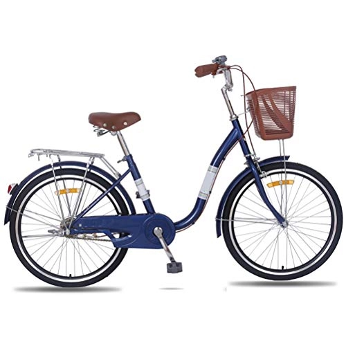 Comfort Bike : MC.PIG 24 Inch Women Bicycle With Basket- City Car Light Commuter Male and Female Student Comfortable Retro Lady Car Adult Bicycle Cruiser Bike for Male and Female Students (Color : Blue)