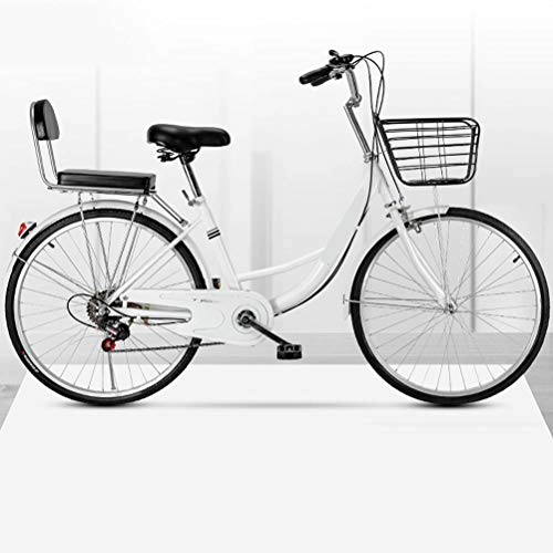Comfort Bike : MC.PIG City Commuter Bike-Single Speed City Bike Women'S Man'S Bike Ladies City Bicycle Outdoor Sports City Urban Bicycle Shopper for City Riding and Commuting (Color : White, Size : 26 inches)