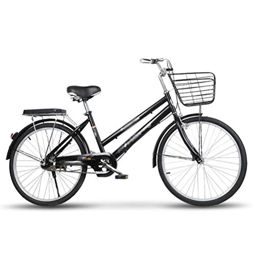 Comfort Bike : MC.PIG City Leisure Bicycle Adults- 22 / 24 / 26" Aluminum City Bike, Dutch Style Retro Bike With Basket Suitable for Male and Female Students Retro Lady Bicycle (Color : Black, Size : 22)